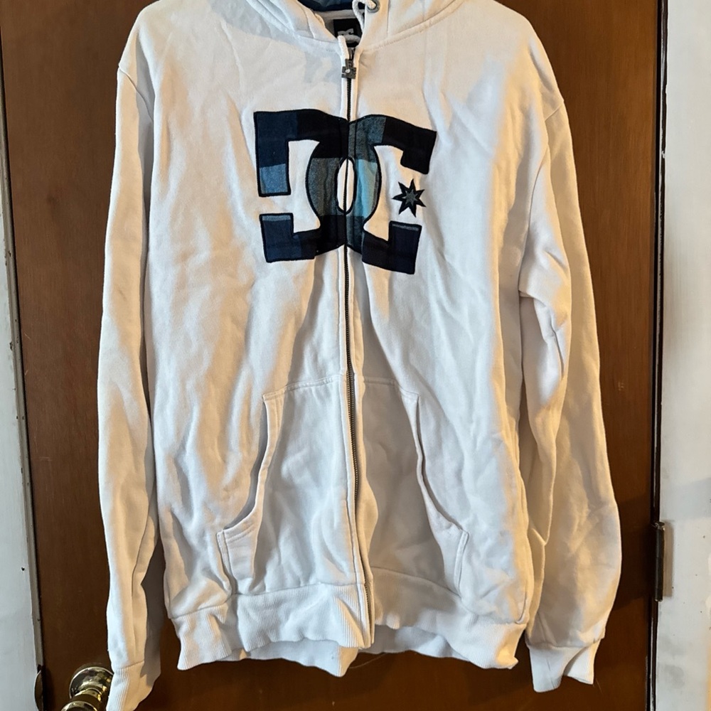 DC White Hoodie with Blue Logo